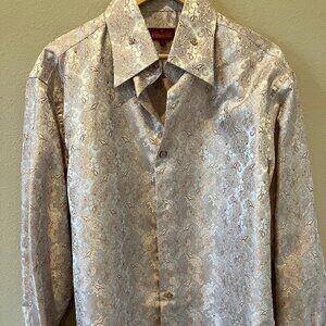 Sangi Mens Large Damask French Cuff Dress Shirt - Cream/pattern